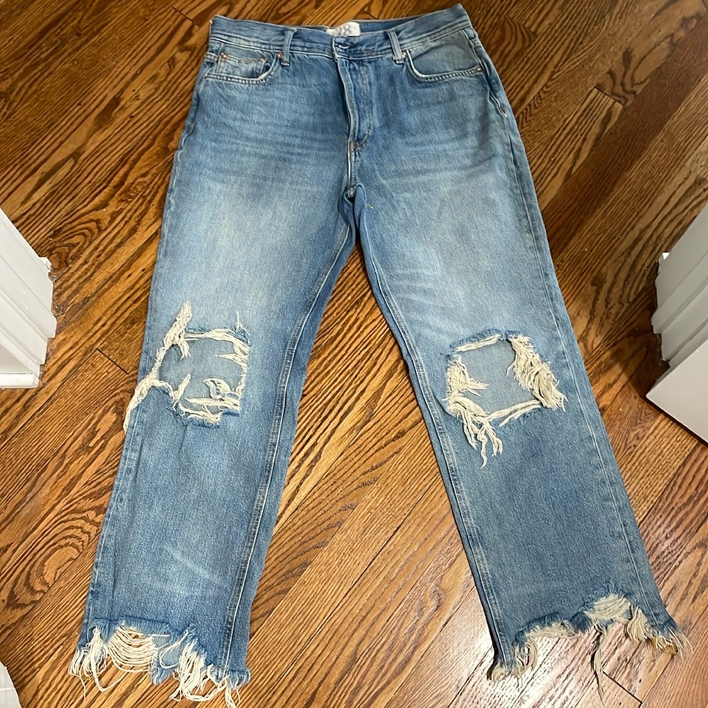 We the Free Maggie Mid Rise Distressed Wide Leg Jeans